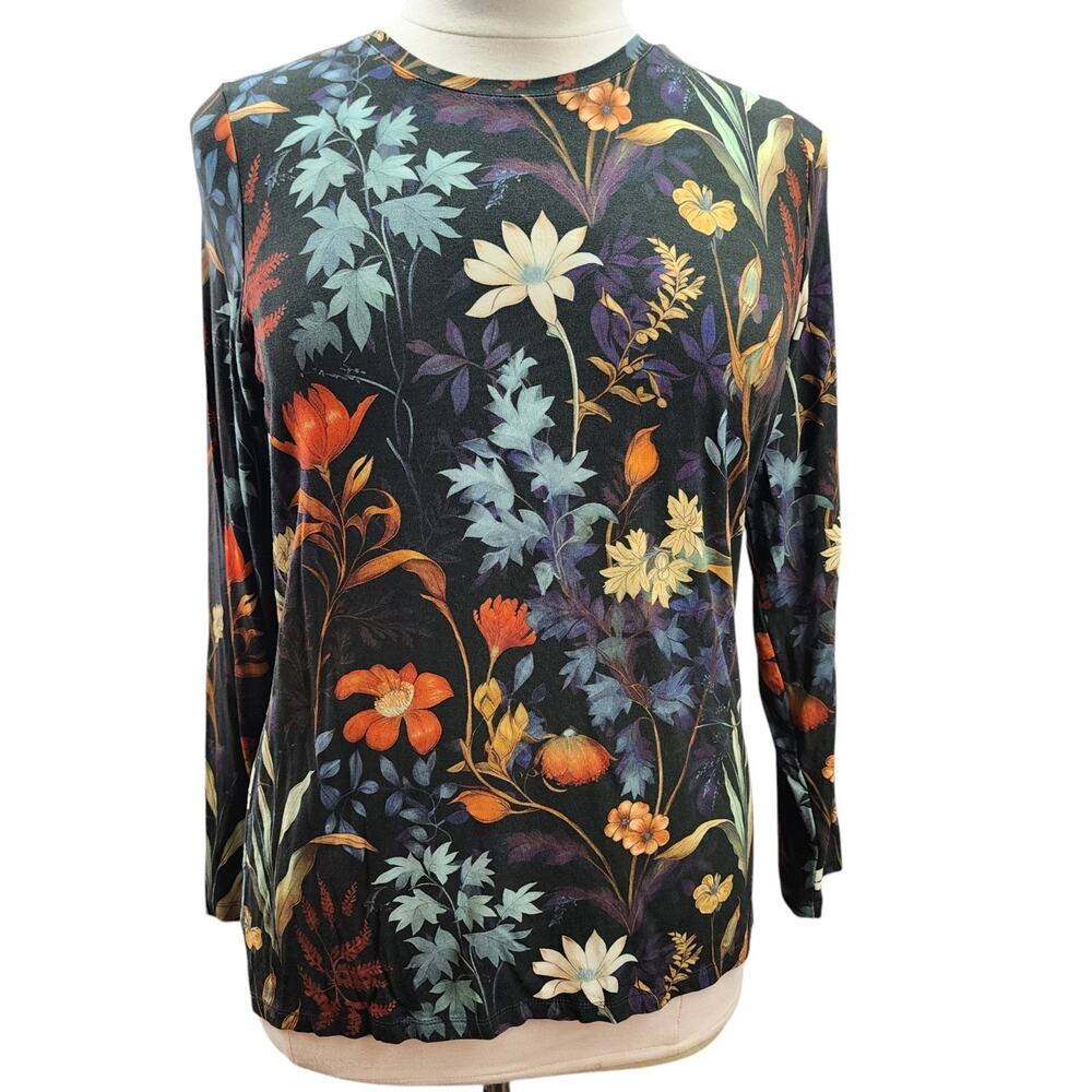 Chico's Touch of Cool Top XL Floral Fall Boho Long Sleeve Stretch Soft Tee Layer - Picture 2 of 11